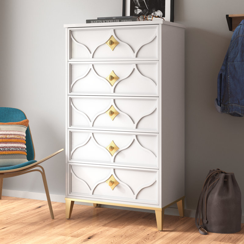 Lomita 5 Drawer Chest in White and Gold